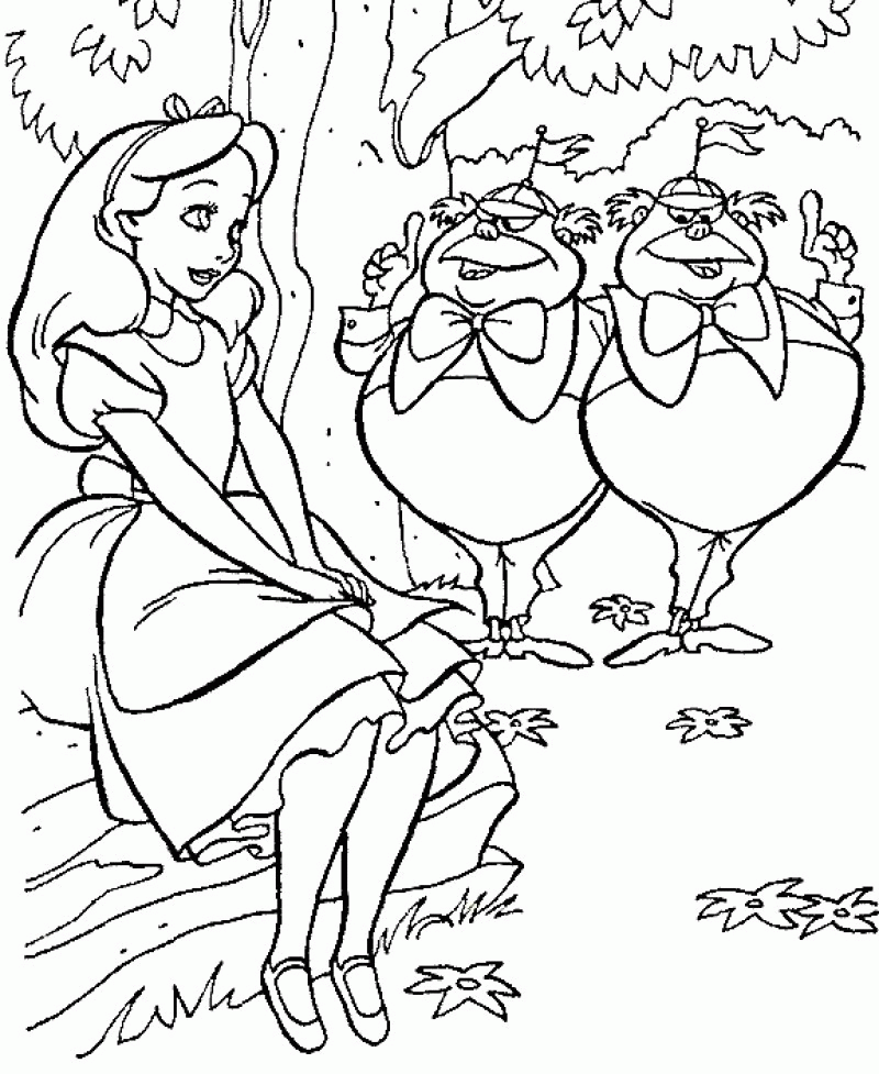 Alice In Wonderland And Two Dwarves Coloring Pages - Kids 