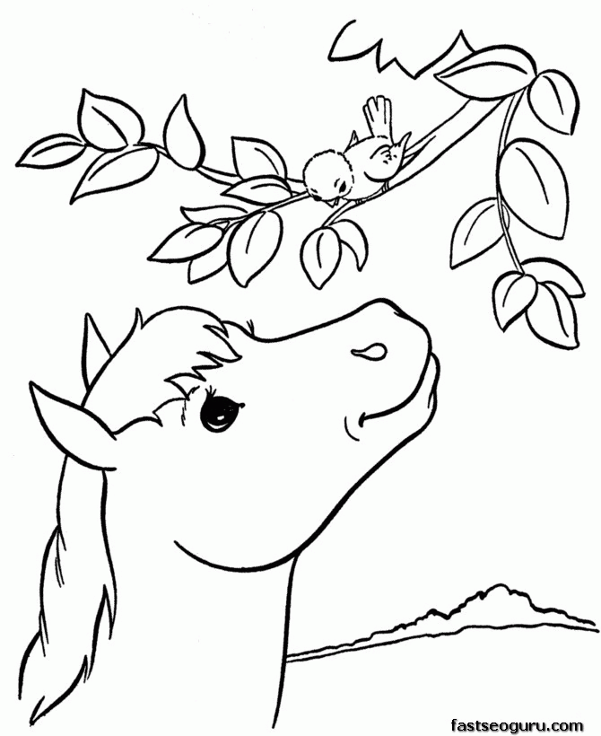 printable coloring pages animal pony at tree