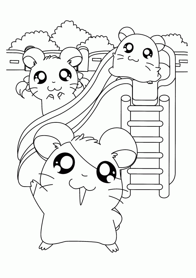 Hamtaro In A Play Ground Coloring Page Kids Coloring Page 130406 