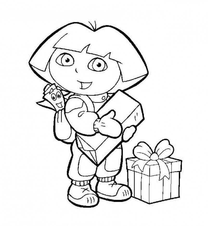 Dora Receiving Gifts Coloring Page - Kids Colouring Pages