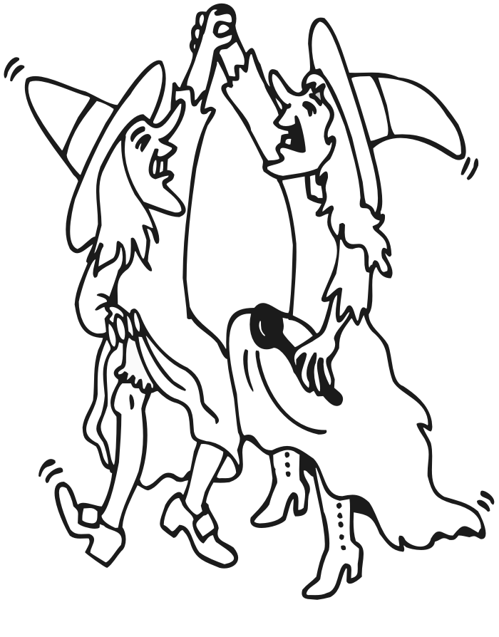 Halloween Coloring Page | 2 Witches Dancing
