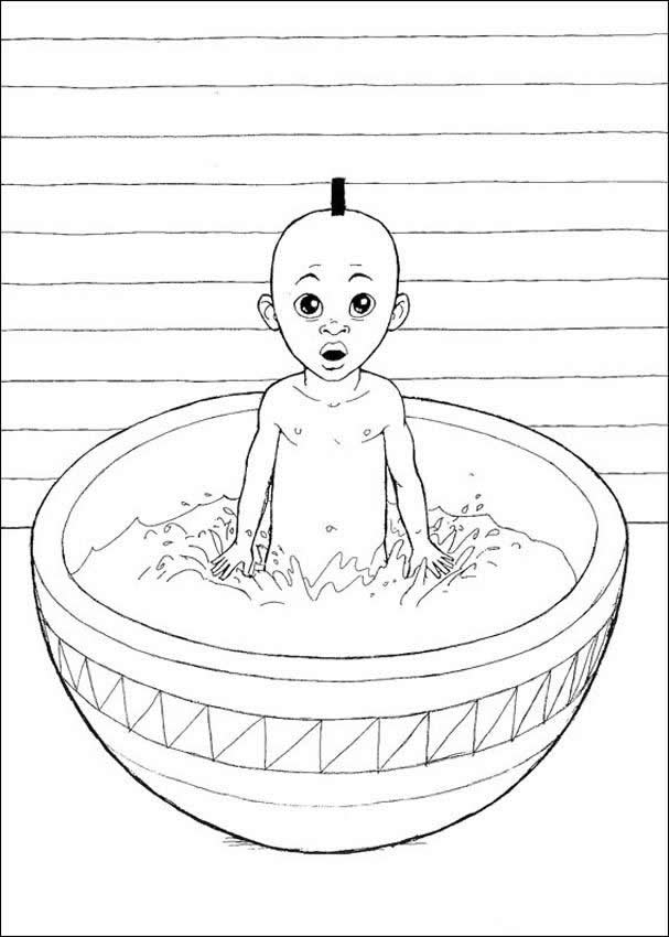 KIRIKOU coloring pages - Kirikou having a bath