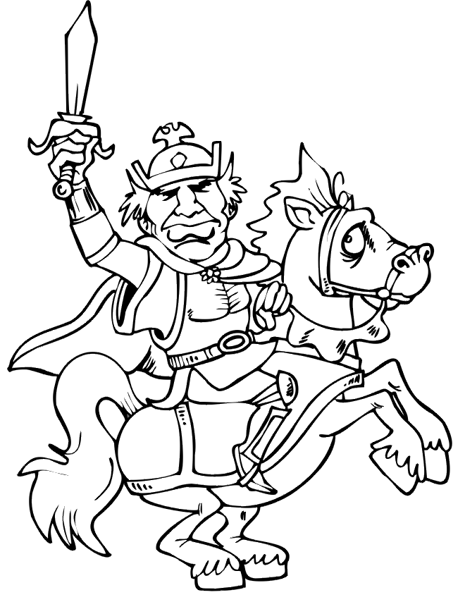 Knight and Horse Coloring Page | Battling King On Horse