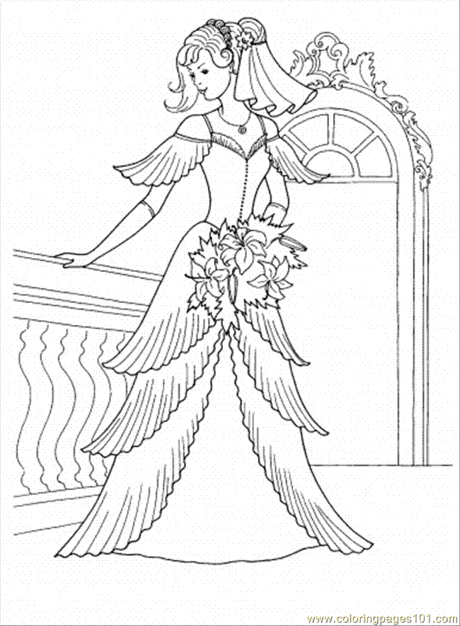 Coloring Pages Princess In Her Wedding Dress (Peoples > Royal 