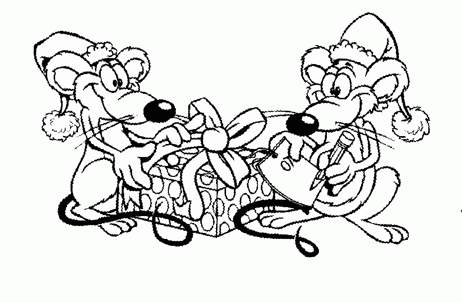 Two Male Mice Like To Send Christmas Gifts Coloring - Christmas 