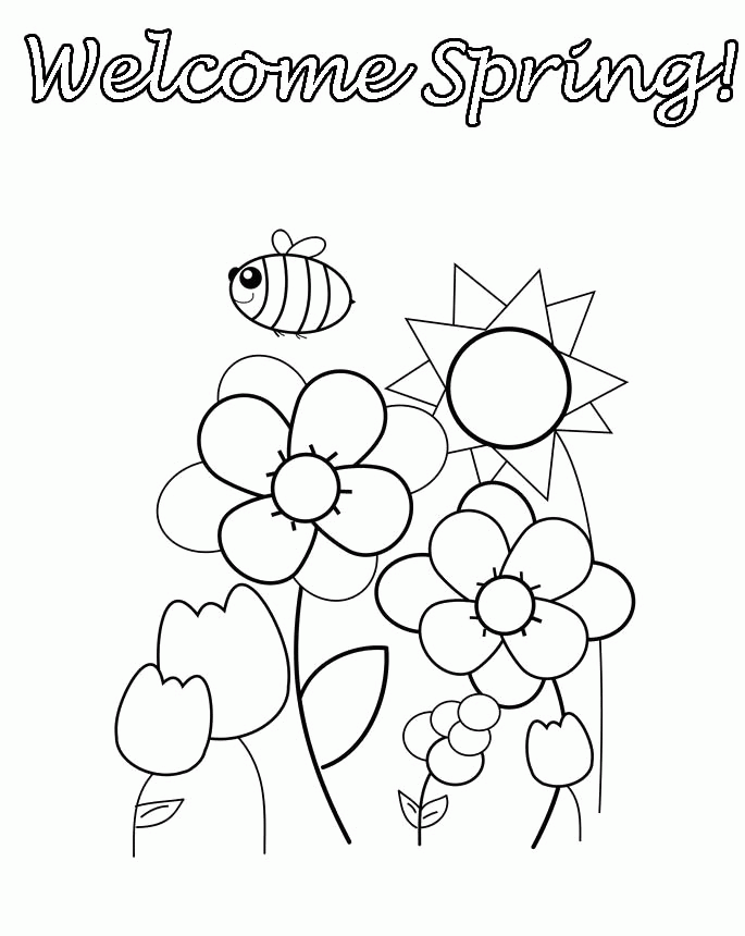 Welcome Spring Coloring Page Kids - Spring day Cartoon Coloring 