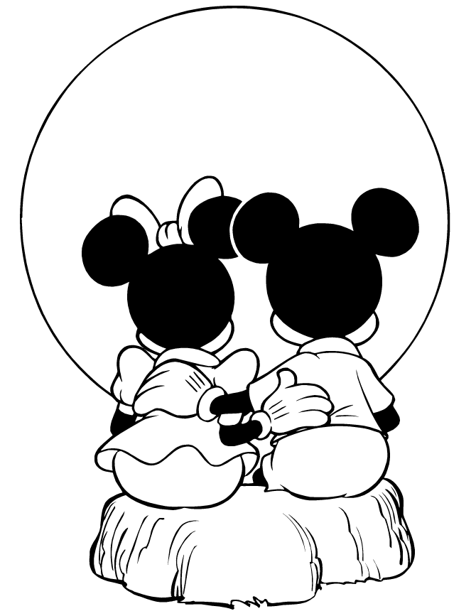 Mickey And Minnie Mouse Watching Sunset Coloring Page | Free 