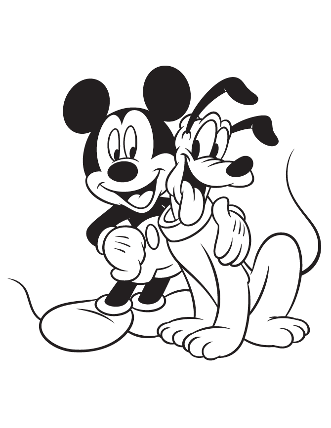 Mickey Mouse Hugging Pluto Dog Coloring Page | HM Coloring Pages