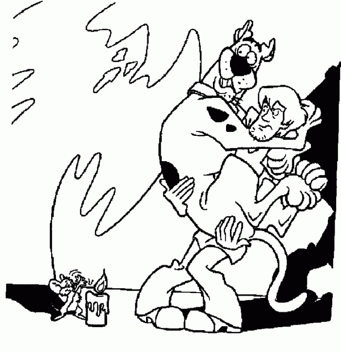 Shaggy Afraid and Hugging Scooby Coloring Page - Cartoon Coloring 