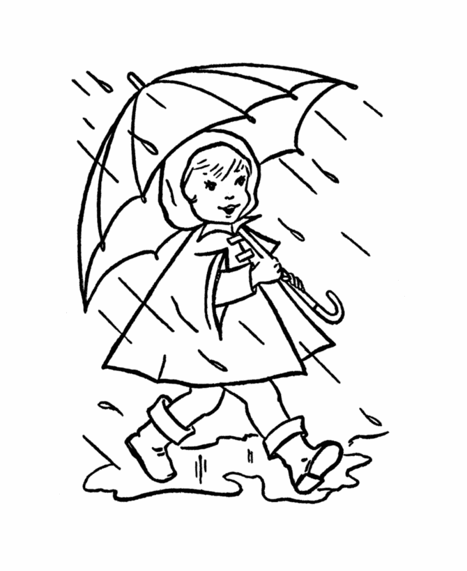 Spring Children and Fun Coloring Page 9 - Spring Rain Coloring 