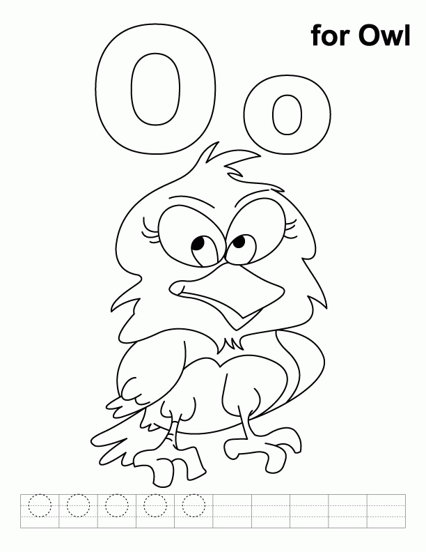 O for owl coloring page with handwriting practice | Download Free 