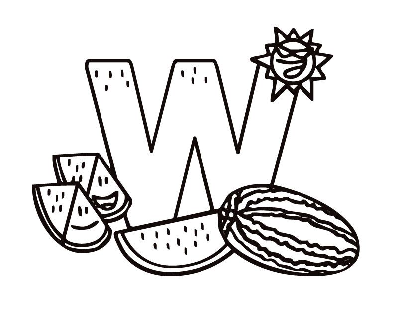 Printable Letter W (Kiddy) coloring page from FreshColoring.
