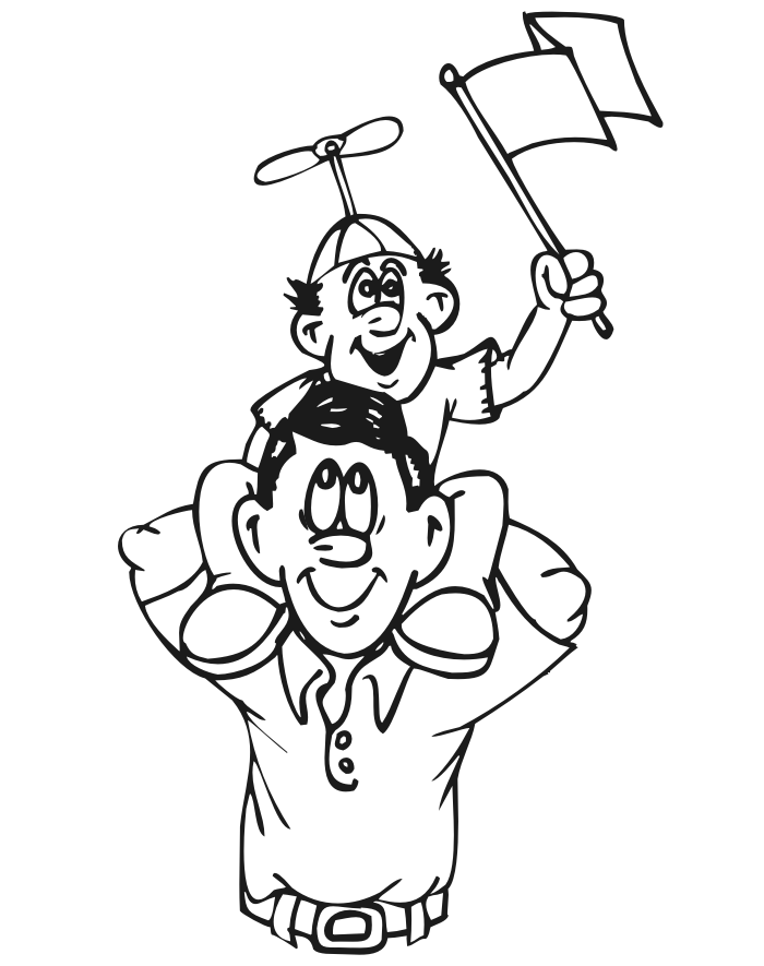 family coloring page son on dads shoulders