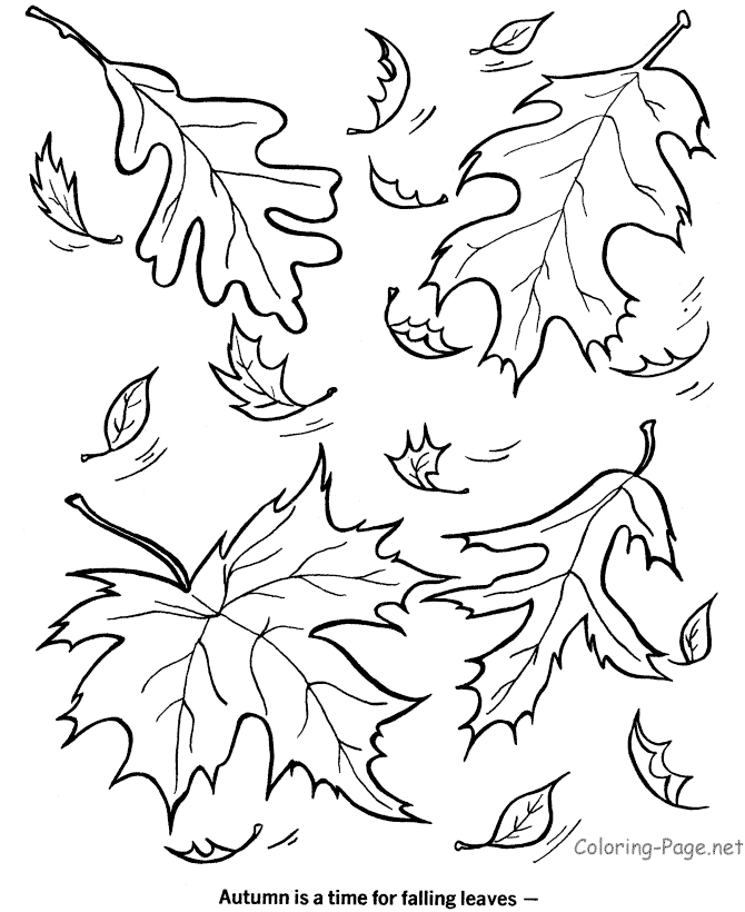 Fall Coloring Book Pages - Falling leaves