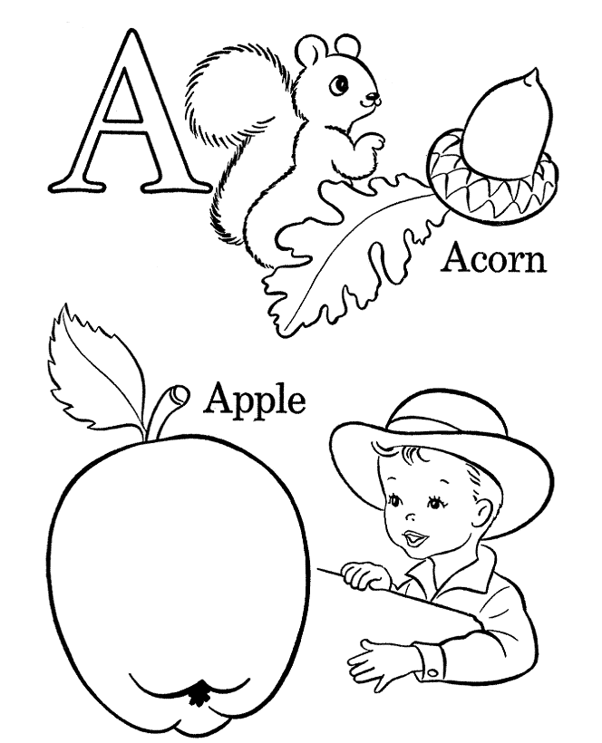 A For Apple And Acorn Coloring Pages - Activity Cartoon Coloring 