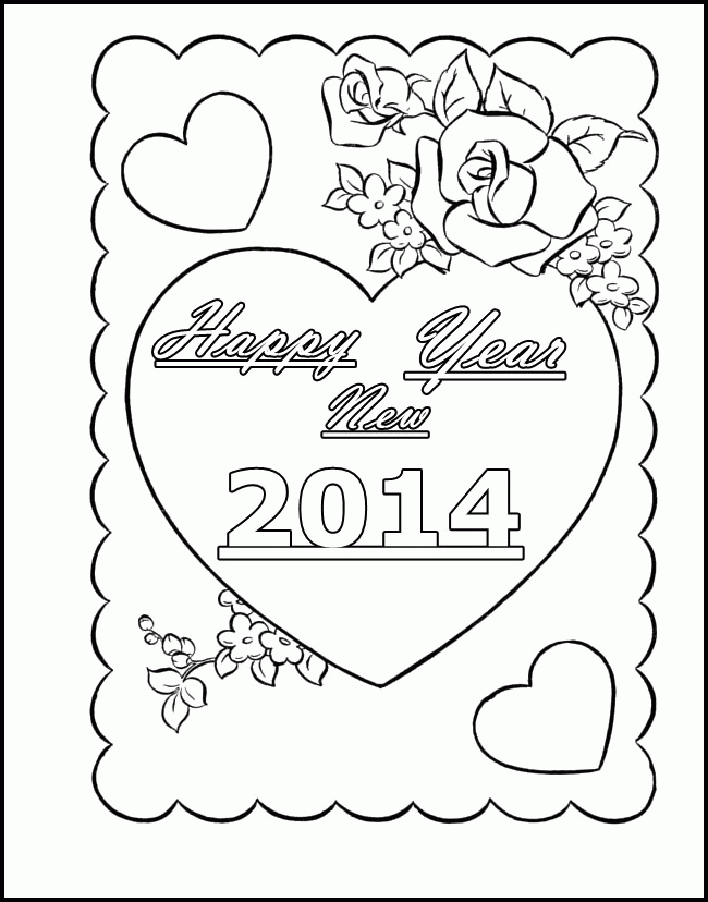 New Year Greeting Cards With Heart Coloring Page - New Year 