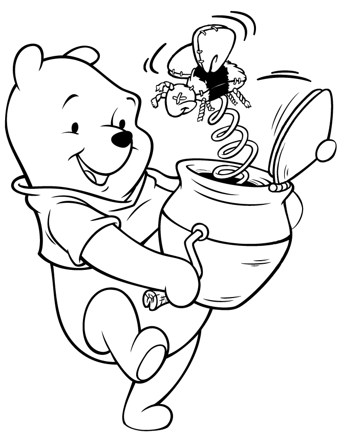 Cute Pooh Bear Playing With Toy Coloring Page | HM Coloring Pages