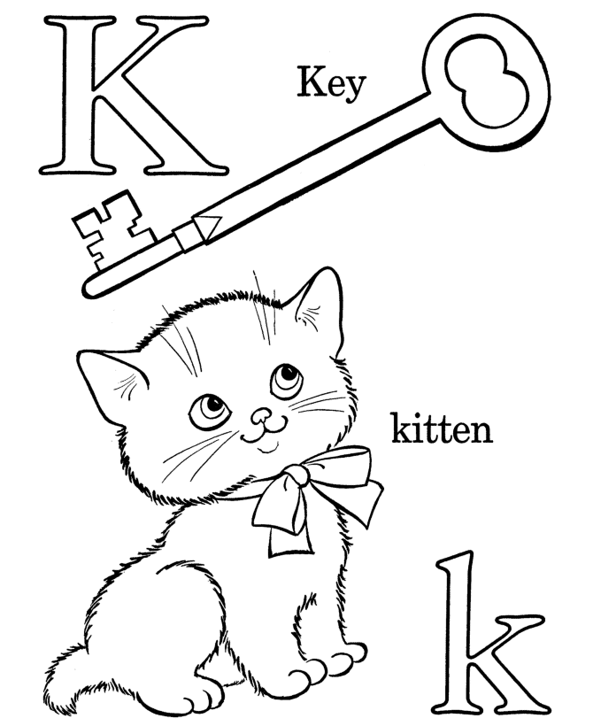 Alphabet K letter coloring page