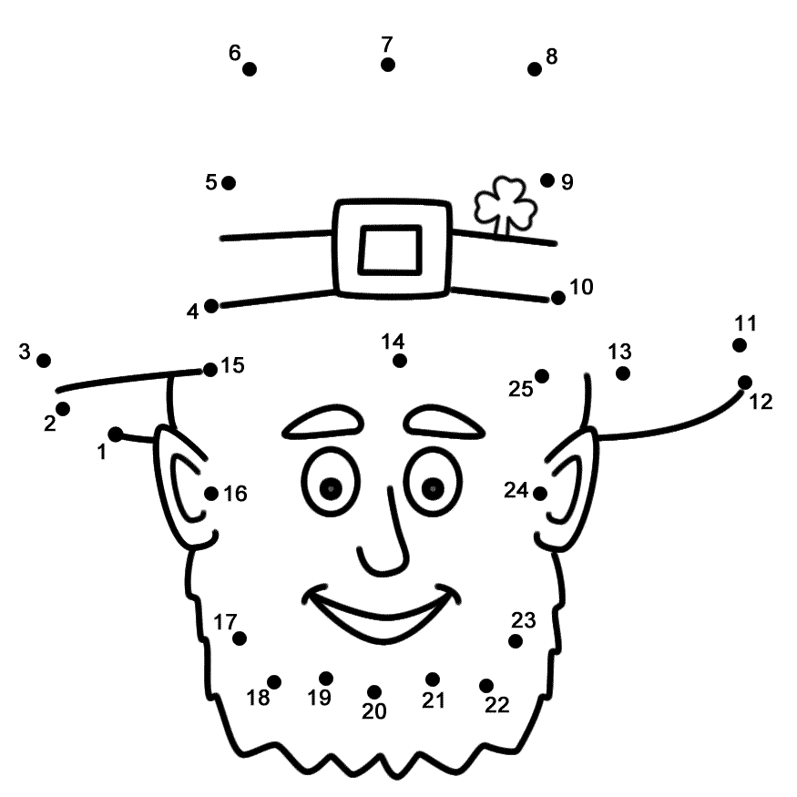 Leprechaun Face - Connect the Dots, count by 1's (St. Patrick's Day)