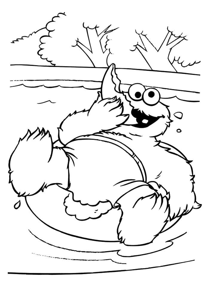 Monster Cookie Relax In The Swimming Pool Coloring Pages