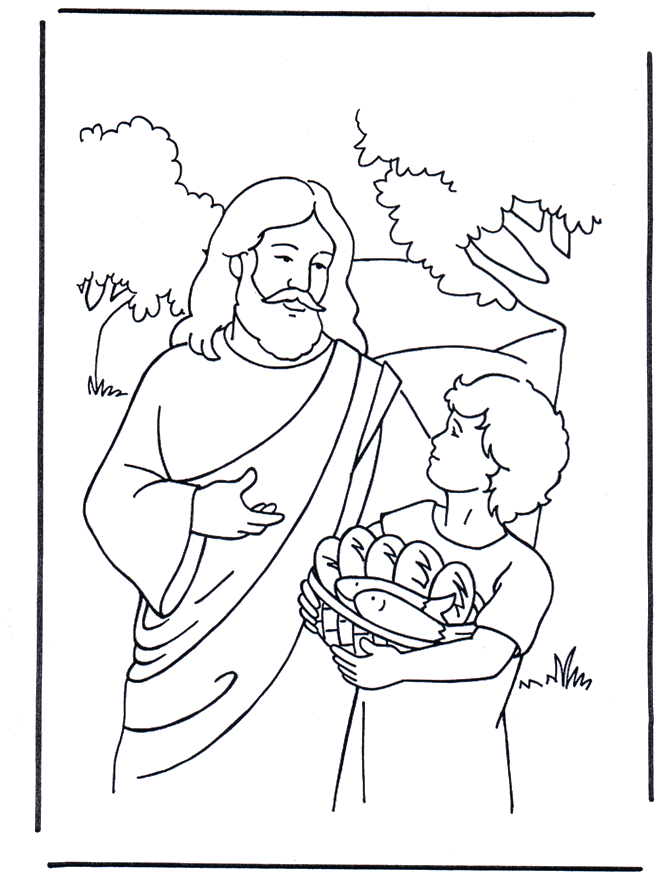 Two Fish And Five Loaves Of Bread Coloring Page - Bread Poster