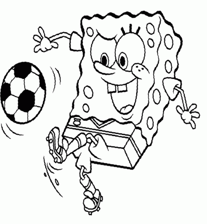 Spongebob Playing Football Coloring Page Cartoon - Coloring Home
