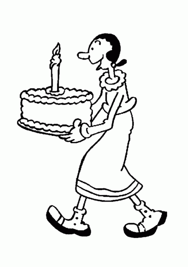 POPEYE THE SAILOR Coloring Pages Olive Oyl With Birthday Cake 