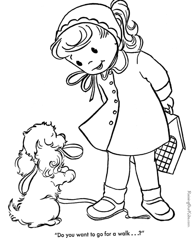 Girl with Puppy Printable Coloring Page