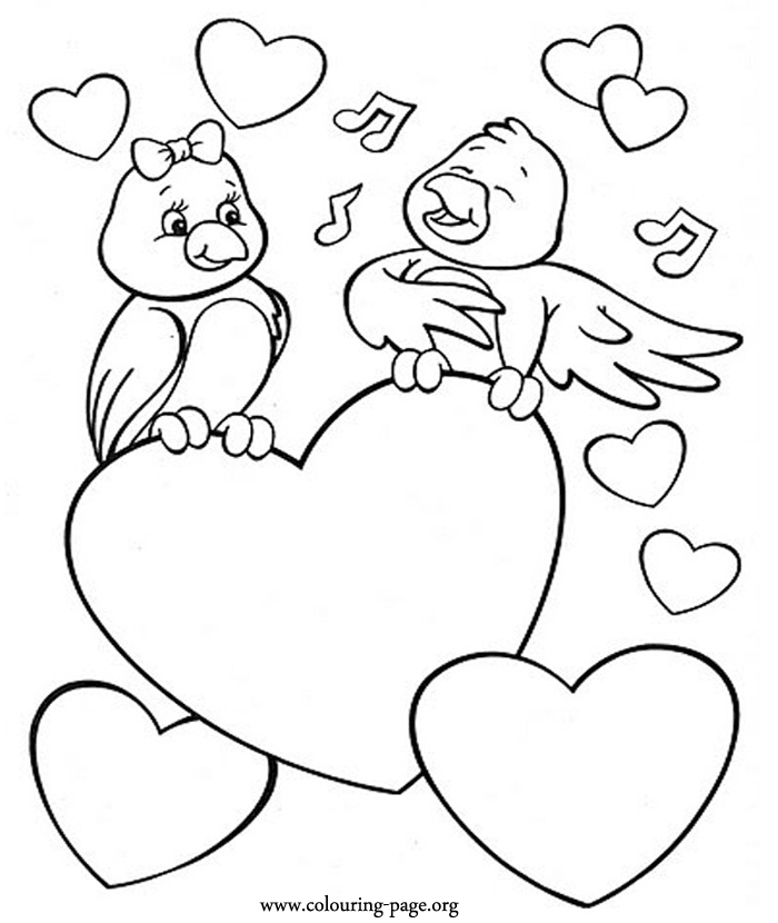 Valentine's Day - A bird singing to his beloved coloring page