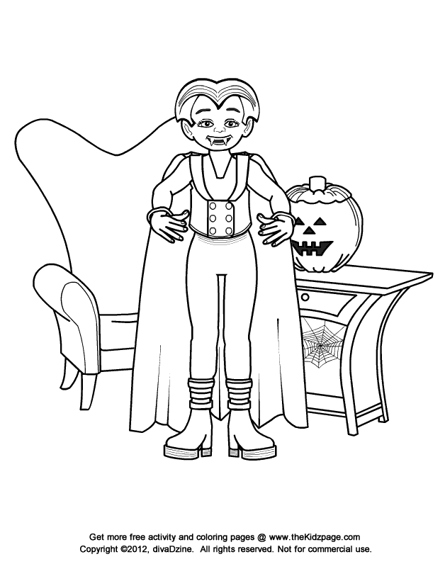 Kids' Halloween Costume, Vampire - Free Coloring Pages for Kids 