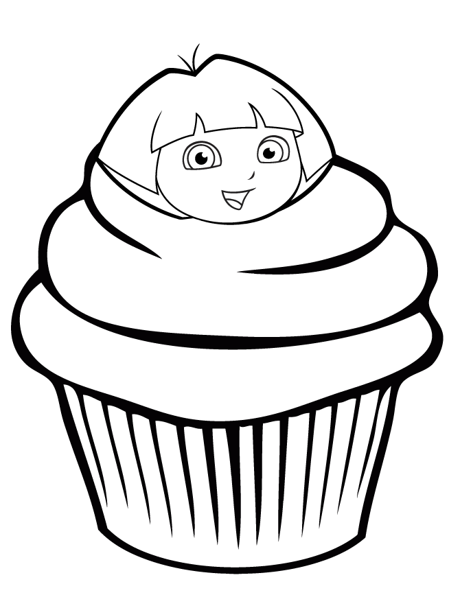 Dora The Explorer Cupcake Coloring Page | HM Coloring Pages
