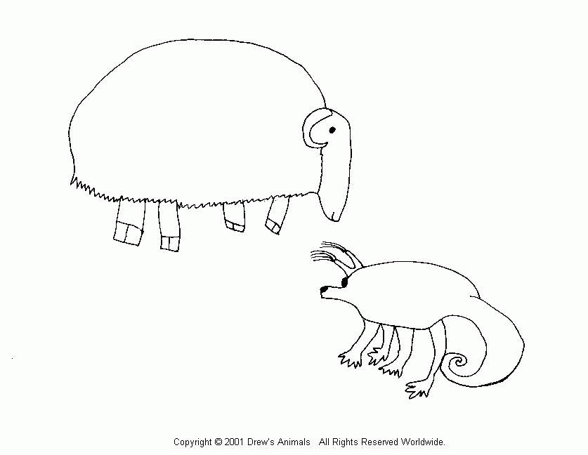 Drew's Animals Coloring Book - Musk Oxen & Binturong Coloring Page 