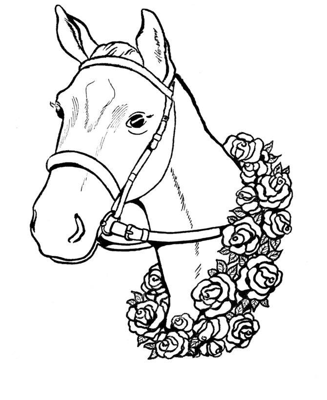 Valentine's Day Coloring Flowers - Race Horse with Flowers 