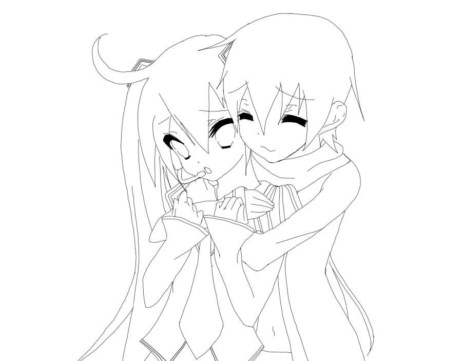 len miku and Kaito Colouring Pages