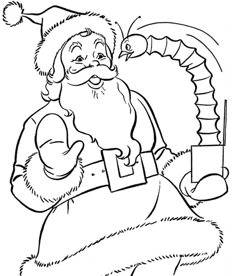 Santa Claus Plays A Toy Coloring Page - Kids Colouring Pages