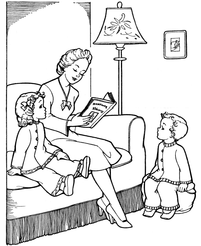 Mother's Day Coloring Pages - Bedtime stories with Mom Coloring 