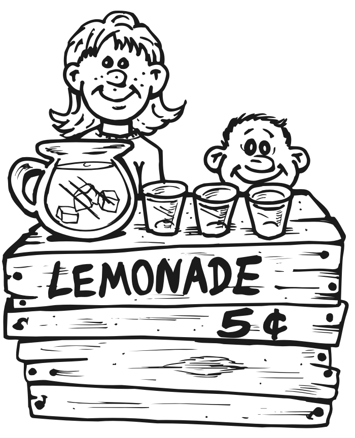 Printable Summer Coloring page | Lemonade stand