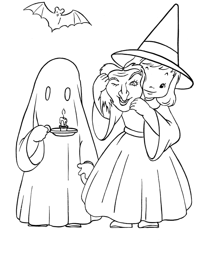 Halloween Costume Coloring Pages - Witch and Ghost Halloween 