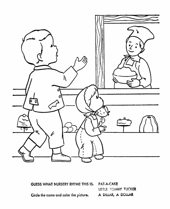 BlueBonkers: Nursery Rhymes Quiz Coloring Page Sheets - Pat a Cake 