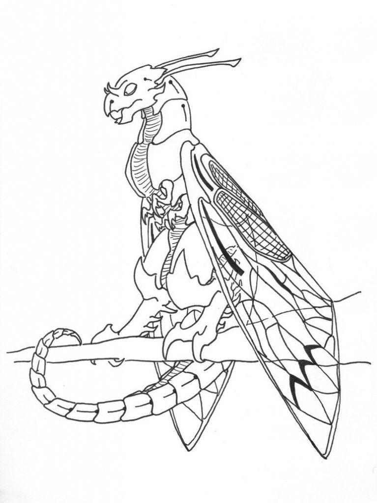 Animals: Nifty Cicada Wyvern By Dragoonfliy Colouring Sheet 