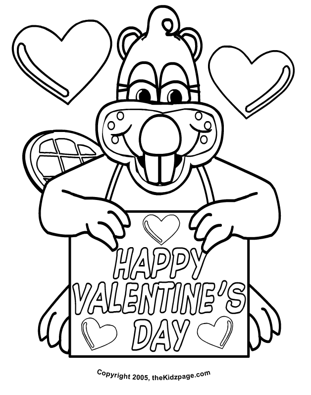Happy Valentine's Day Cartoon Beaver - Free Coloring Pages for 