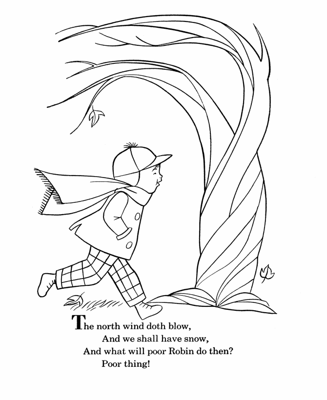 BlueBonkers - Nursery Rhymes Coloring Page Sheets - The North Wind 