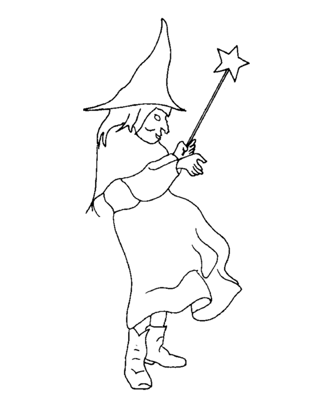 BlueBonkers - Medieval People Coloring Sheets - Witch and wand 