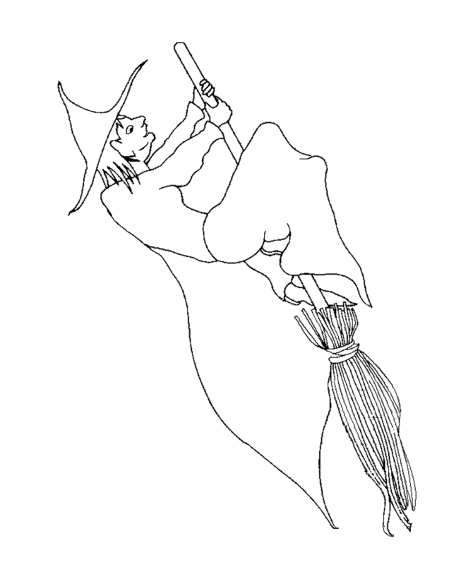 BlueBonkers - Medieval People Coloring Sheets - Witch riding her 
