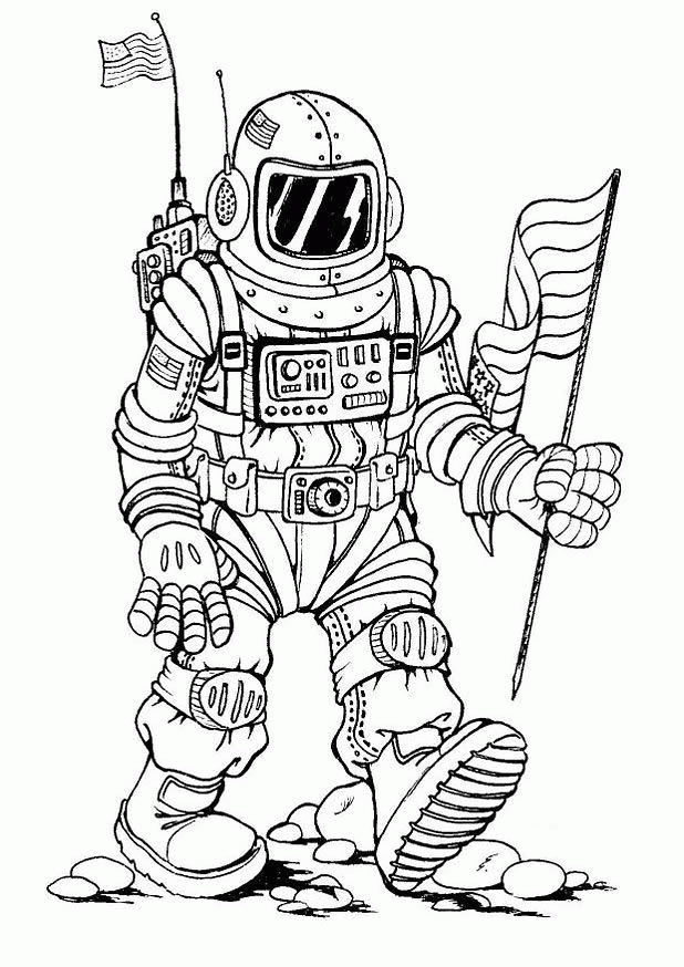 The Astronaut Bring Flag Coloring Pages : New Coloring Pages