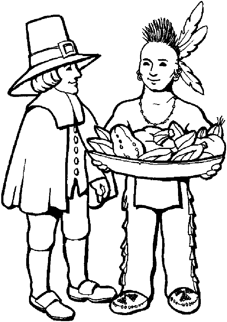 Native American and Pilgrim Coloring Page – Thanksgiving Coloring 