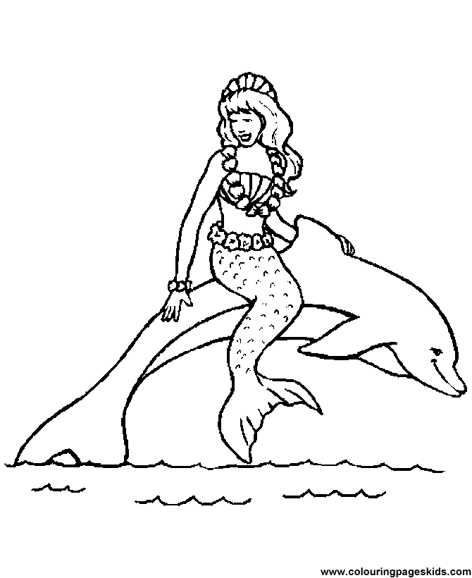 Free printable Animal coloring pages - Mermaid and Dolphin for 