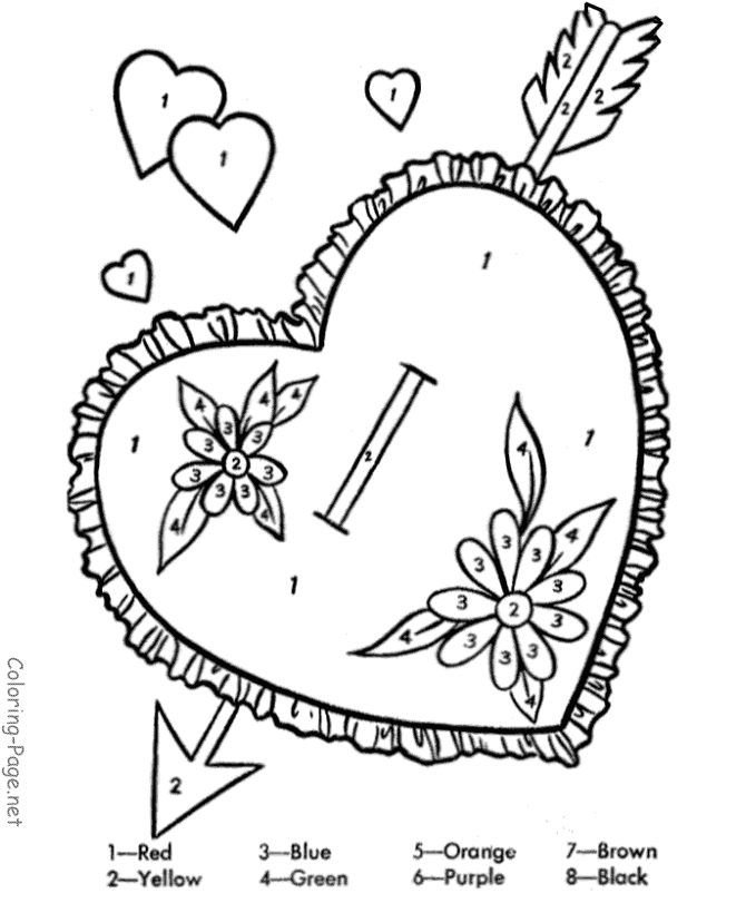 Valentine Coloring Pages - Color by Number