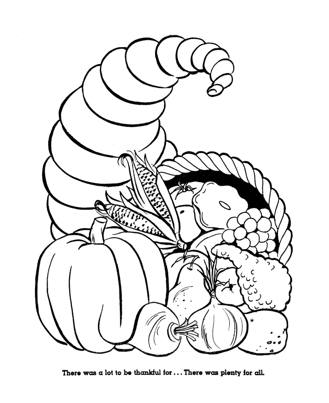 Thanksgiving Coloring Pages - Cornucopia Fall Harvest Thanksgiving 