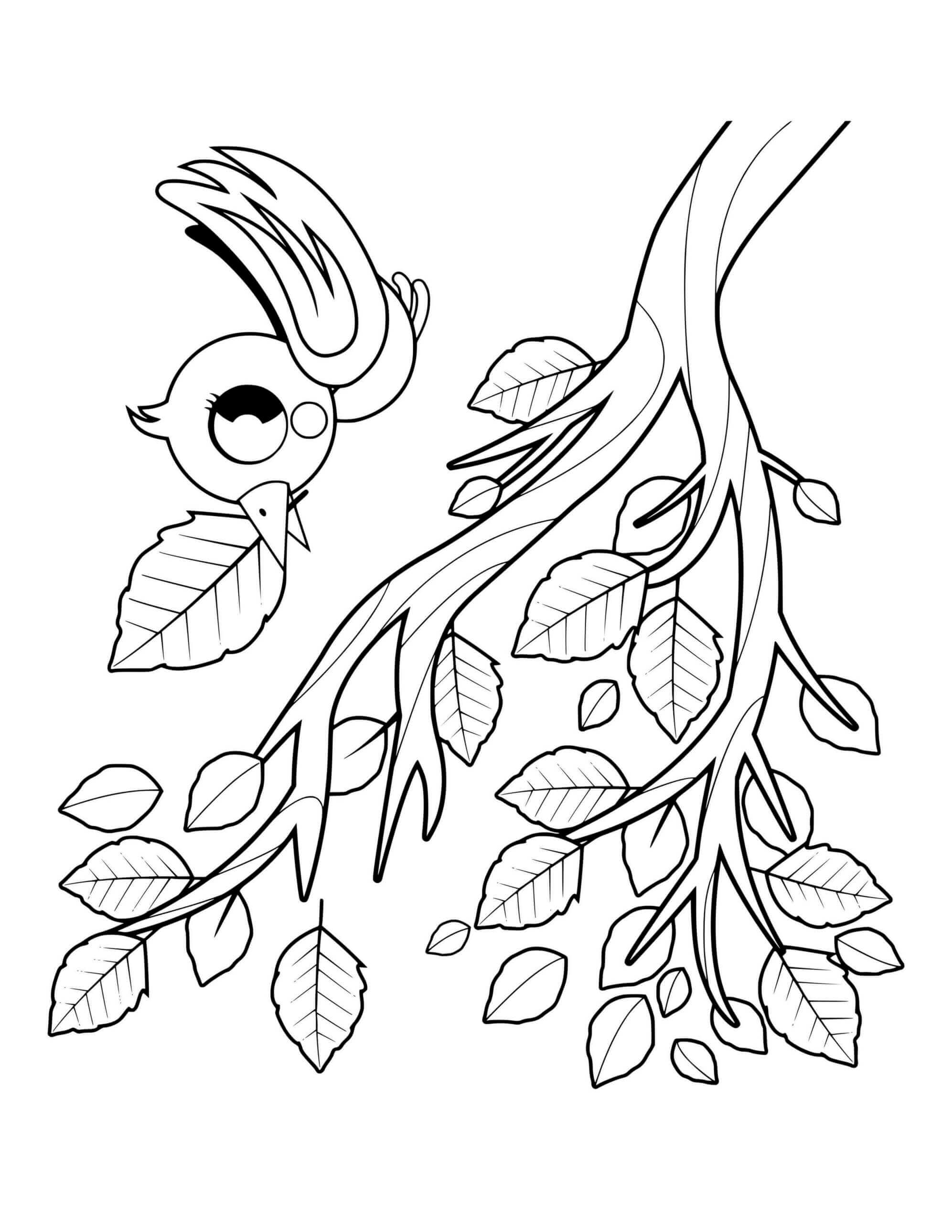 Fall Bird Tree Branch Fall Leaves Coloring Pages - Coloring Cool